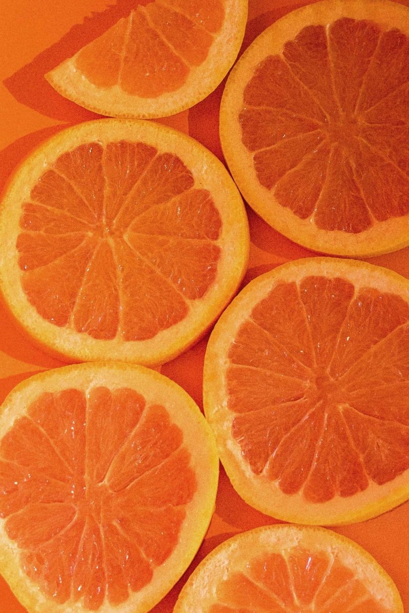 Close-up image of sliced oranges.