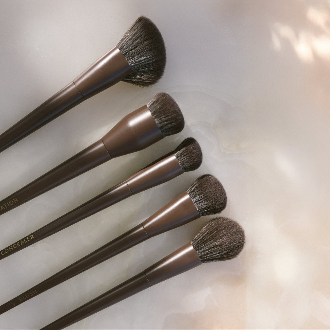 5 of the Eco By Sonya Makeup Brushes on a light surface