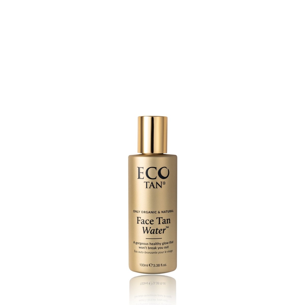 Eco Tan Face Tan Water bottle on white background, natural organic sunless face tanner.