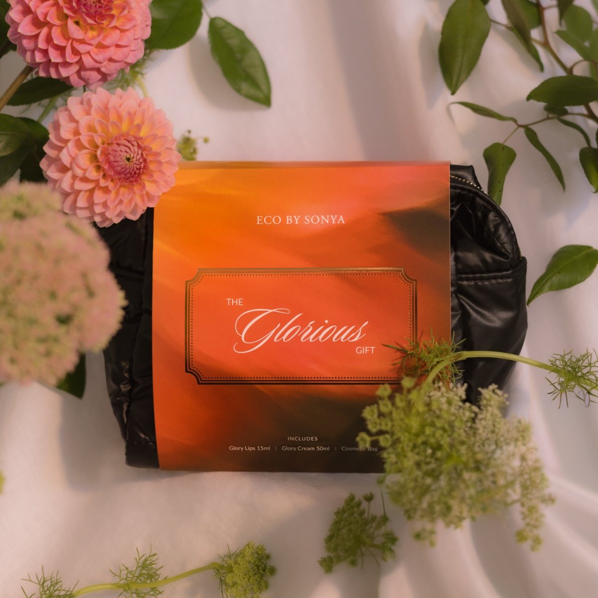 Eco by Sonya Glorious Gift pack with flowers and greenery on a light background